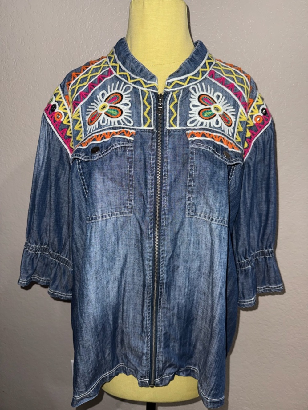 Double D Ranch Embroidered and Studded zip Up Top